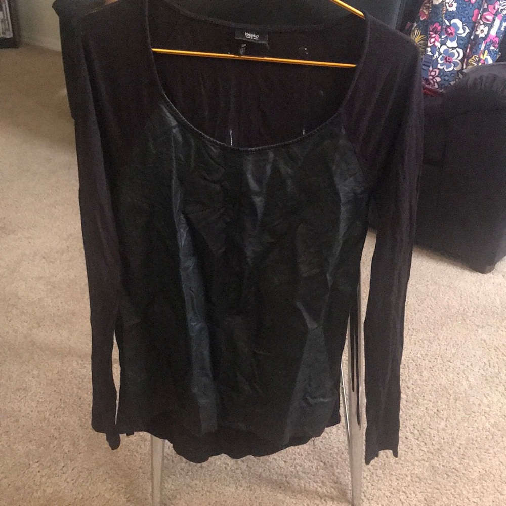 Black long sleeve shirt with leather detail